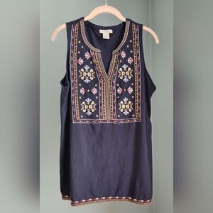 Christian Siriano Navy Floral Embroidered Blouse